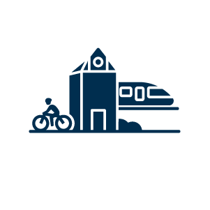 Icon representing urban mobility with bike and train