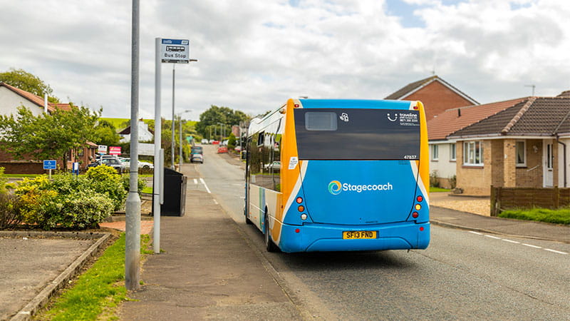 Bus at a rural bus stop