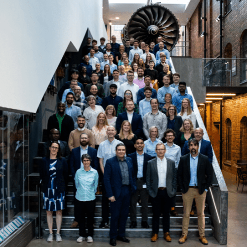 Gathering of people on top of stairs