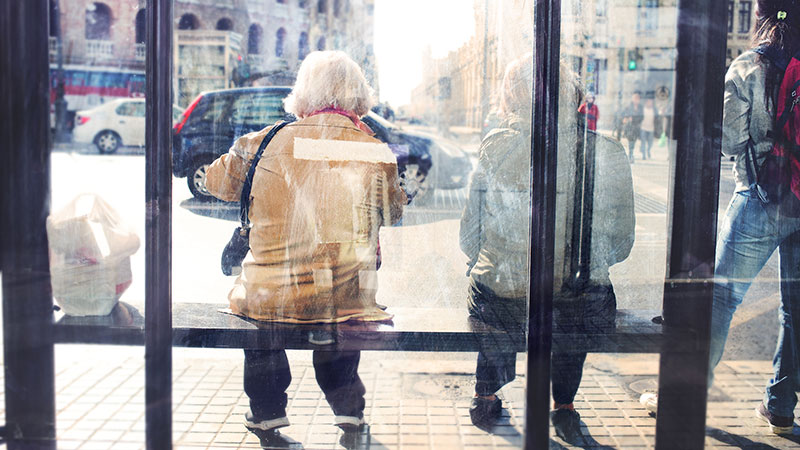 Elder ladies at bus stop