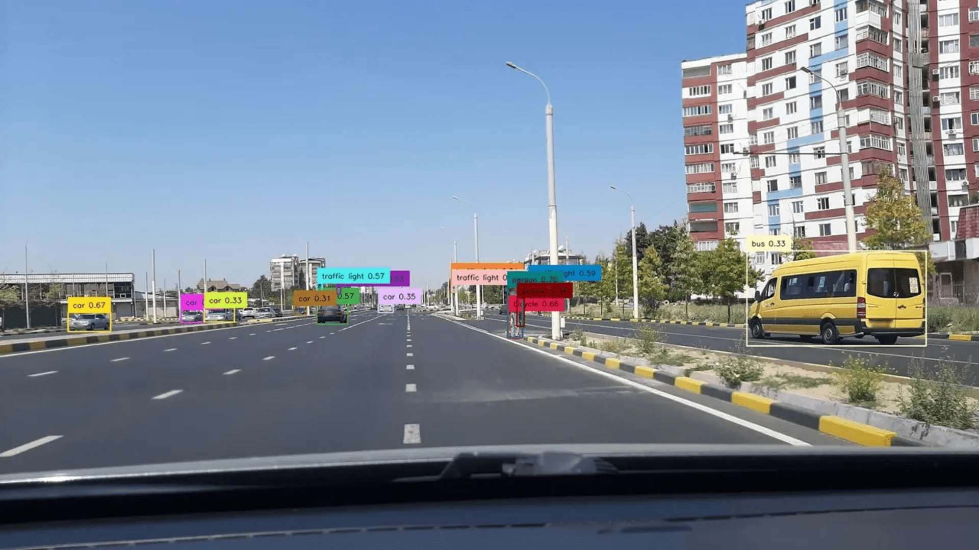 Road view from car's front window