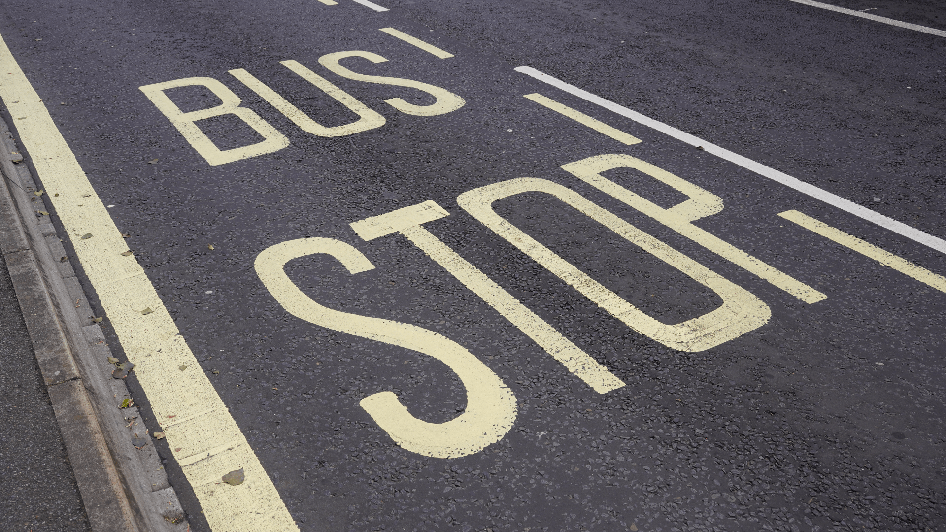 Bus stop sign written on the road