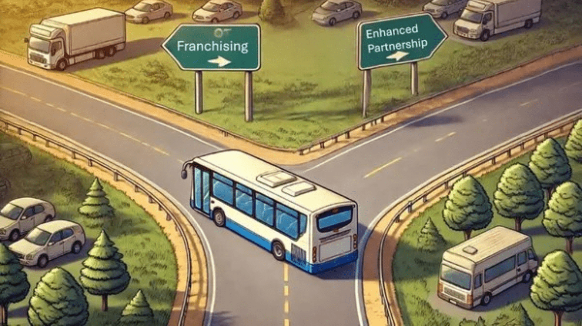 a bus in a crossroad