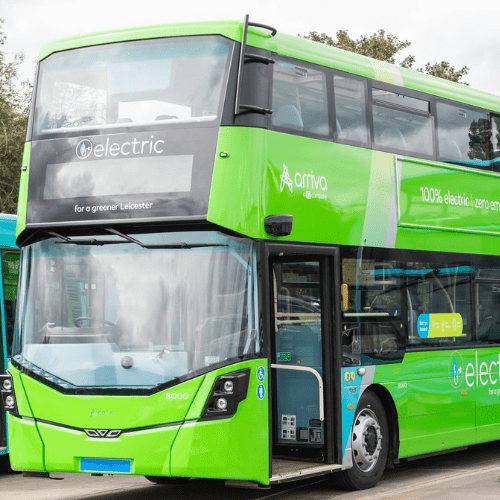 Green double decker bus