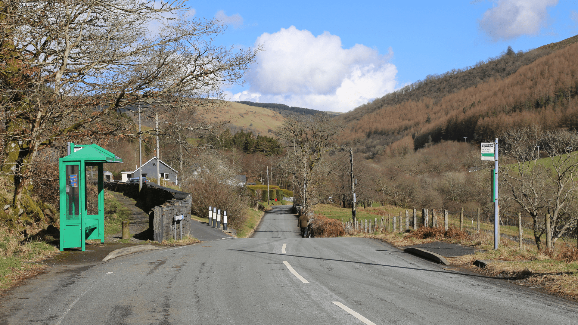 A view of the countryside bus stop in the UK