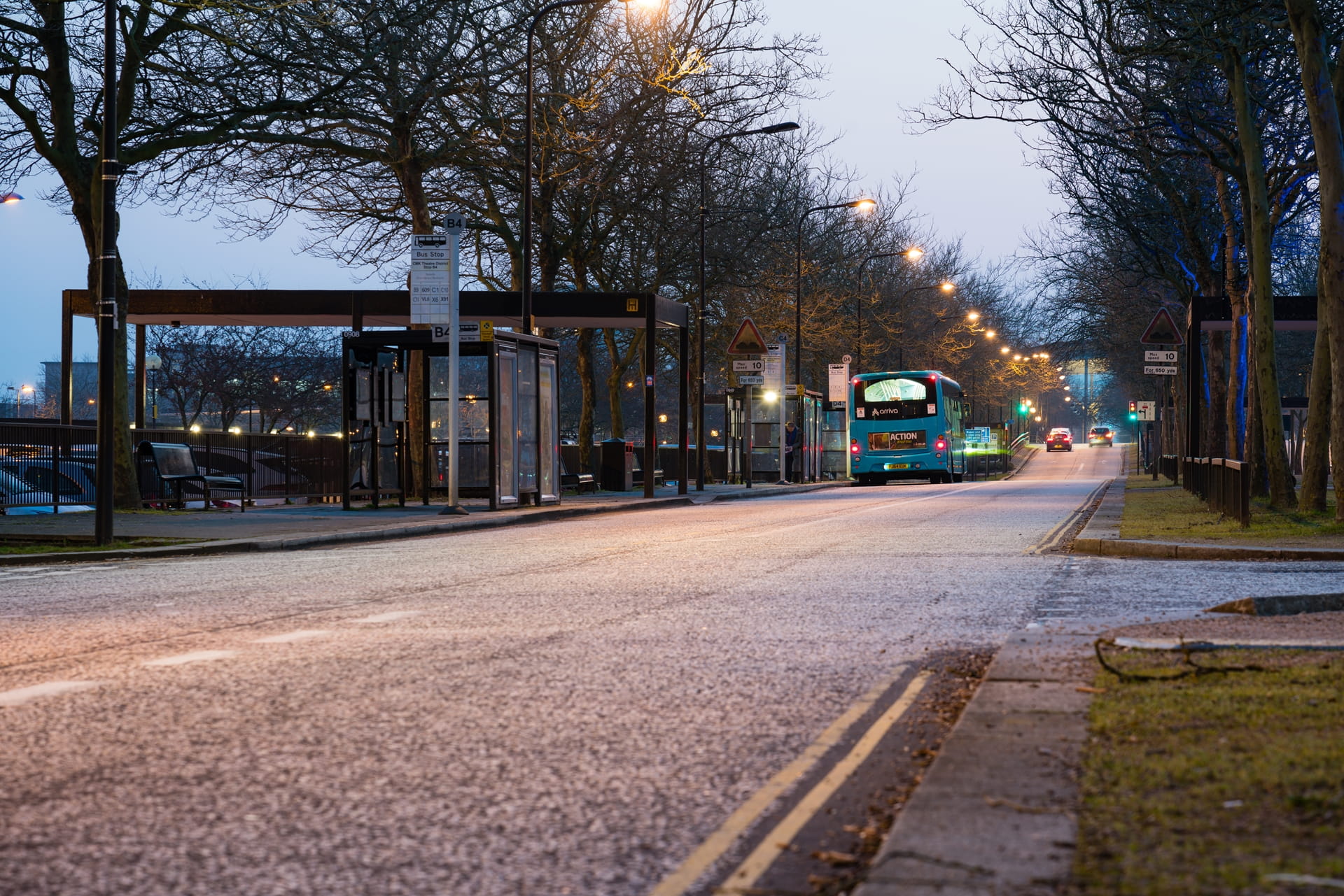 Milton Keynes at dawn with Arriva city bus